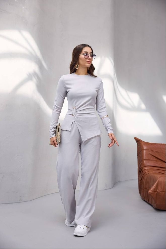 Mistix Conjunto Cinzento Elegante Formal Roupas por atacado Modesto
