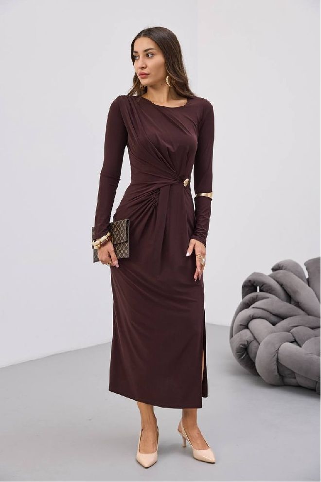 Mistix Vestido Castanho Elegante Formal Bainha Roupas por atacado Sensual