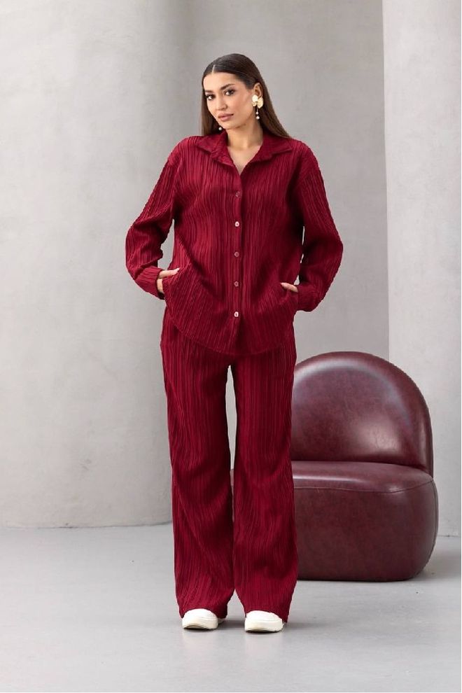 Mistix Conjunto Vermelho Clarete Às Riscas Casual Elegante Roupas por atacado Casual