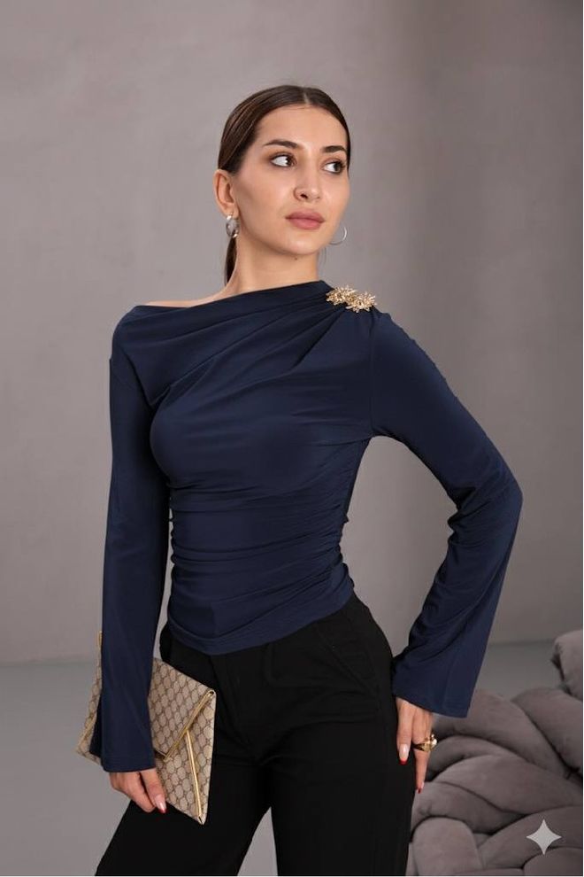 Mistix Chemisier Bleu Marine Élégant Ajusté Avec Encolure Ras Du Cou Vêtements en gros Sexy