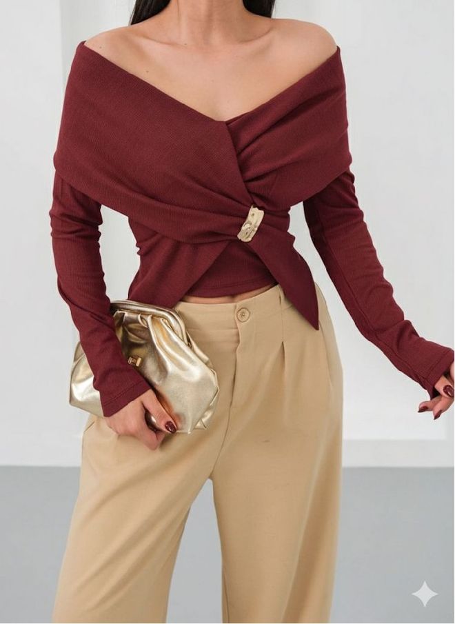 Mistix Chemisier Rouge Bordeaux Avec Encolure Ras Du Cou Et Manches Longues Vêtements en gros Décontracté