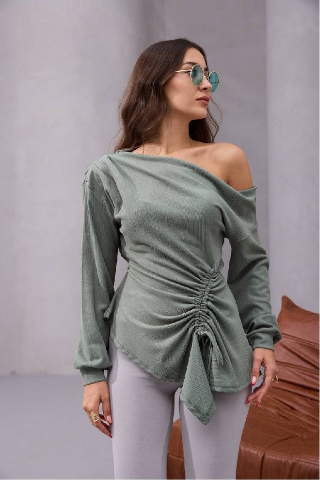 Mistix Zielona Bluzka Z Dekoltem Na Jedno Ramię Hurtowa sprzedaż odzieży Casual