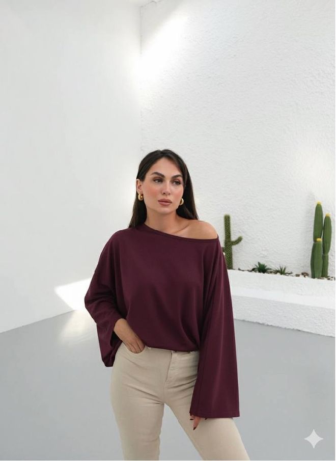 Mistix Bordo Bluz Kayık Yaka Ve Uzun Kollarla Toptan Giyim Gündelik