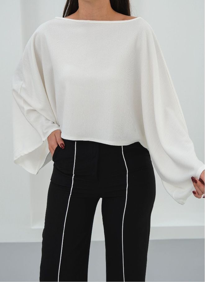 Mistix Blusa Branca Com Mangas Capa E Decote De Barco Roupas por atacado Casual