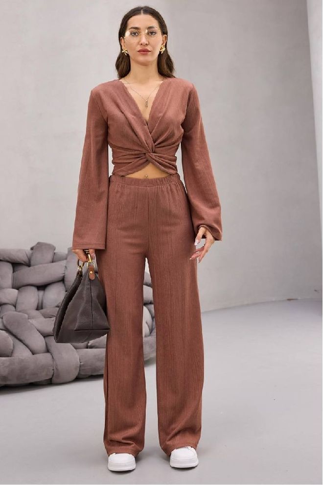 Mistix Conjunto Castanho Casual Elegante Roupa De Rua Roupas por atacado Casual