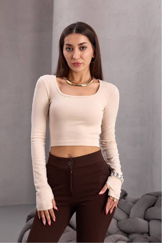 Mistix Bluză Beige Croială Cambrată Scurtă Cu Decolteu Pătrat Îmbrăcăminte cu ridicata Casual