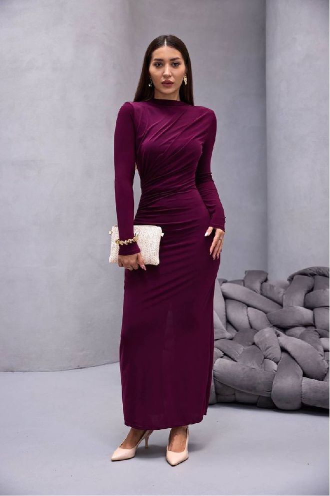 Mistix Vermelho Clarete Vestido Elegante Formal Bainha Roupas por atacado Modesto