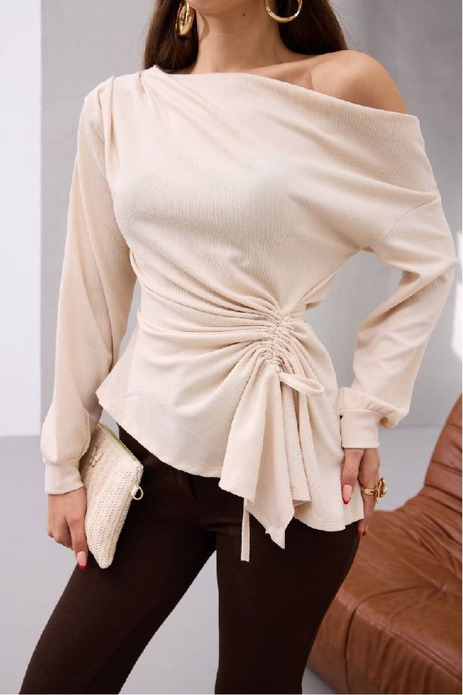 Mistix Blusa Bege Elegante Com Decote Off Shoulder Roupas por atacado Casual