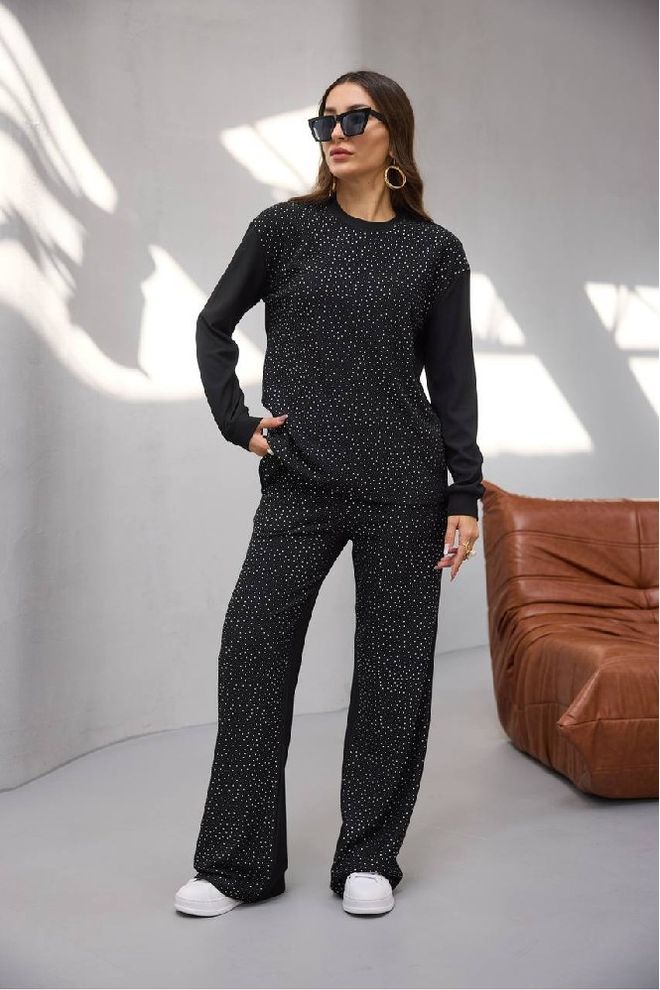Mistix Conjunto Palazzo Preto Com Bolinhas Roupas por atacado Casual