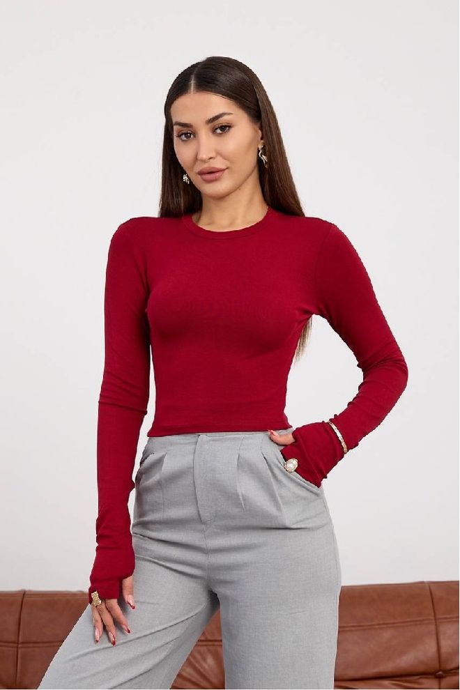 Mistix Blusa Vermelho Clarete Com Mangas Extra Longas Roupas por atacado Casual
