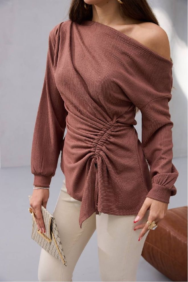 Mistix Blusa Castanho Sensual Elegante Casual Roupas por atacado Casual