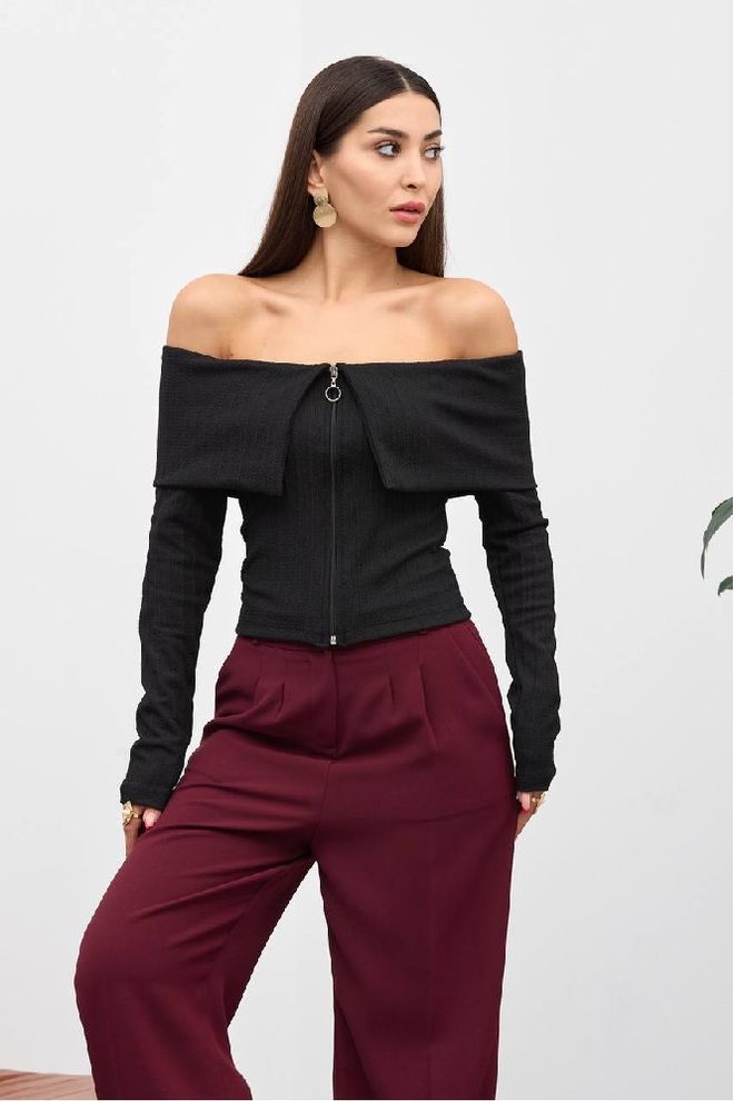 Mistix Blusa Preta Slim Fit Com Decote Off Shoulder Roupas por atacado Sensual