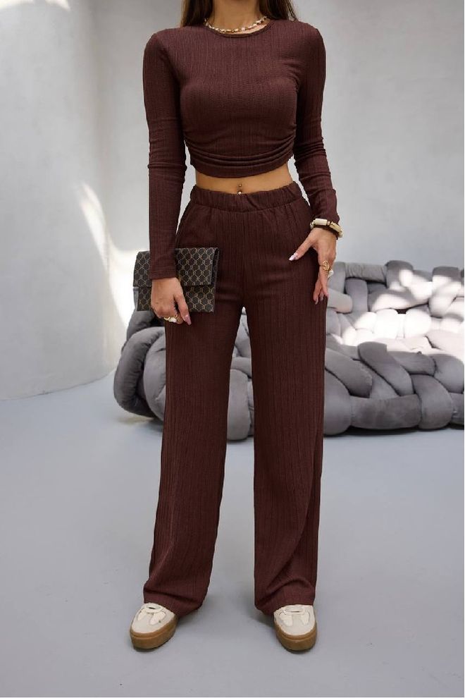 Mistix Rudas Dryžuotas Kasdienis Palazzo Rinkinys Didmeninė prekyba drabužiais Apykaklė su įkirpimu