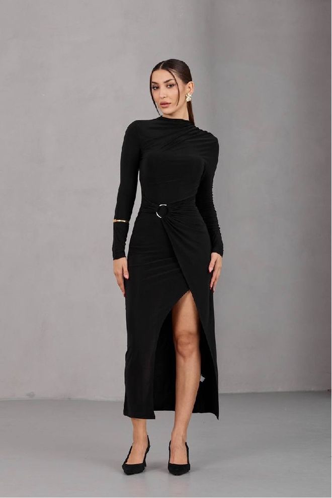 Mistix Μαύρο Σέξι Κομψό Επίσημο Glam Wrap Φόρεμα Χονδρικό εμπόριο ενδυμάτων Σέξι