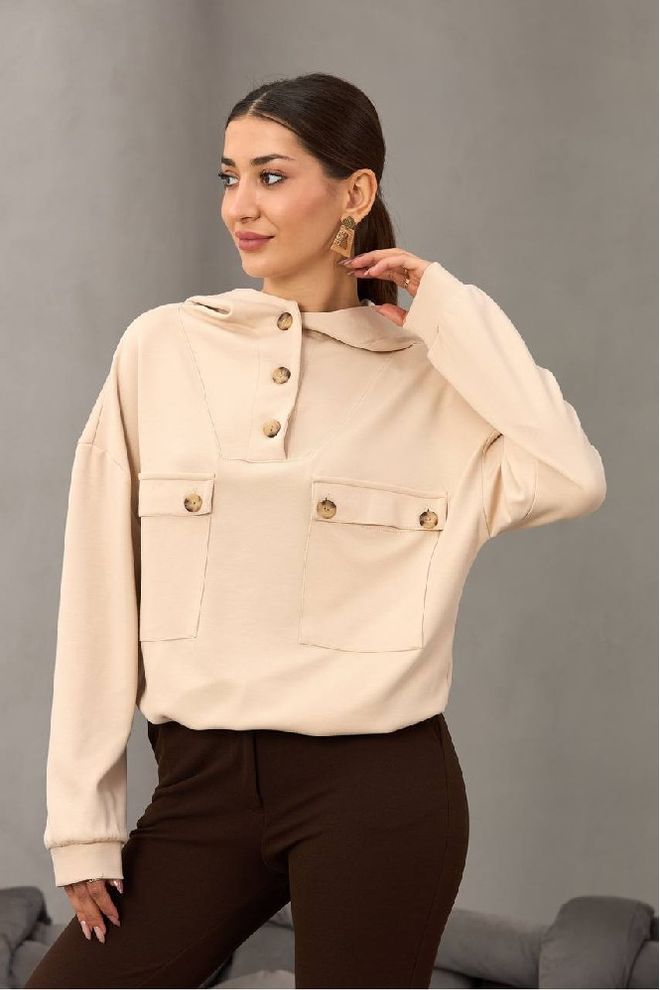 Mistix Béžová Neformálna Elegantná Oversized Blúzka Veľkoobchod s oblečením Skromný