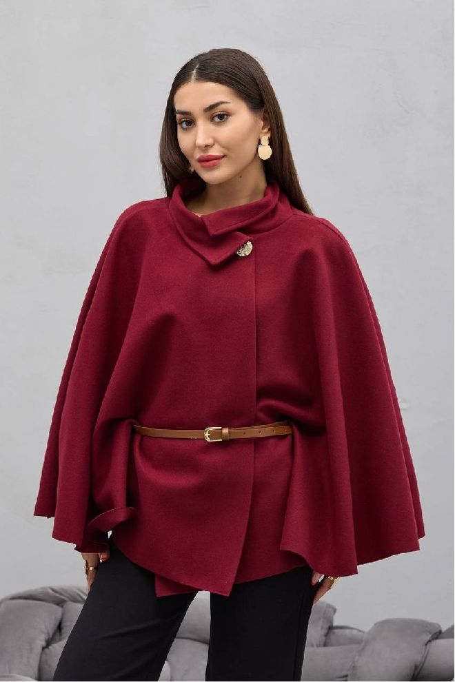 Mistix Jopica Bordo Rdeča Elegantna Oversized Dolg Rokav Oblačila na debelo Ležerno