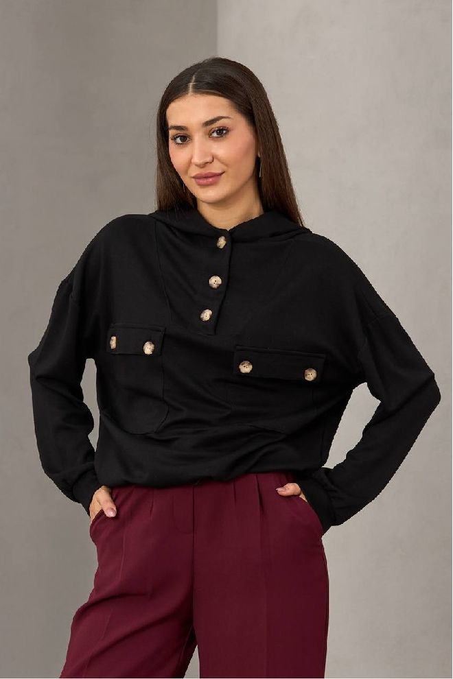 Mistix Čierna Oversized Blúzka S Kapucňou Veľkoobchod s oblečením Skromný