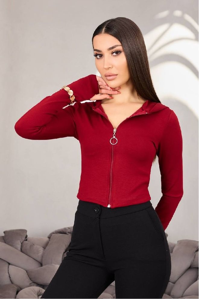 Mistix Chemisier Rouge Bordeaux À Capuche Et Manches Longues Vêtements en gros Décontracté