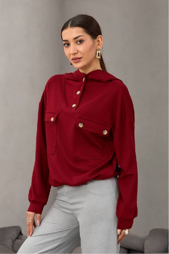 Mistix Bordová Blúzka S Kapucňou A Voľným Strihom Veľkoobchod s oblečením Skromný