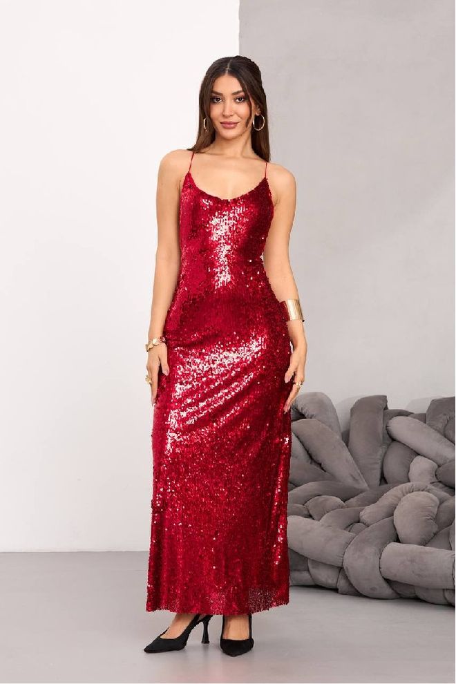 Mistix Rdeča Bleščeča Seksi Glam Elegantna Formalna Obleka Oblačila na debelo Seksi