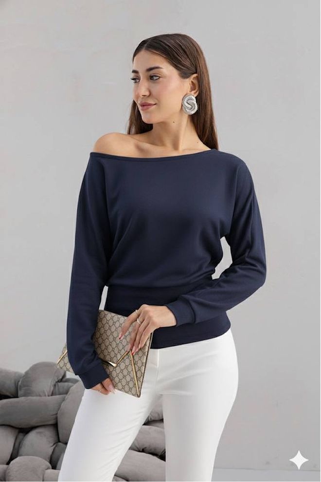 Mistix Mornarsko Modra Ležerno Eleganten Bluza Oblačila na debelo Ležerno