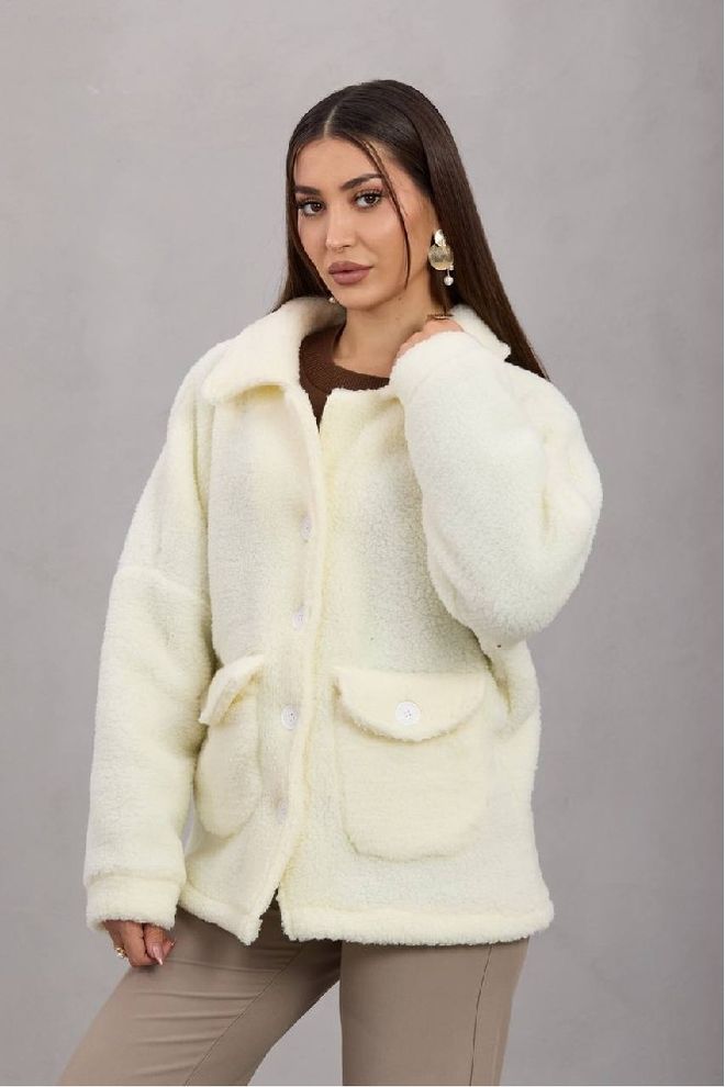 Mistix Bijela Teddy Jakna Oversized Ležerni Ulični Stil Veleprodaja odjeće Ležerni