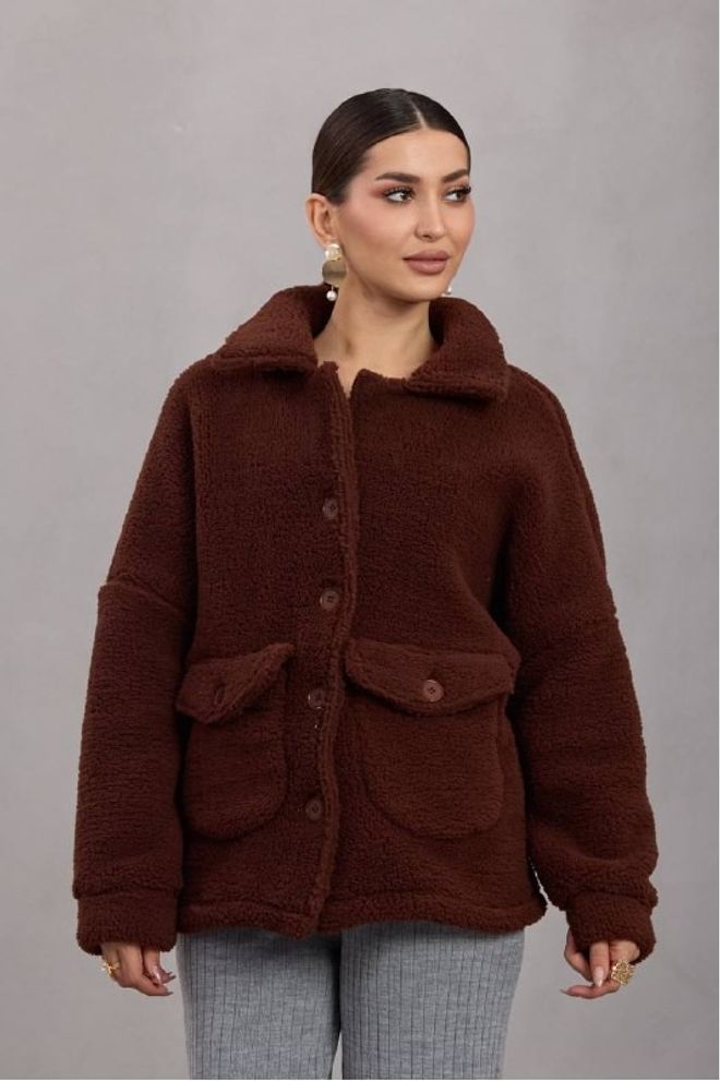 Mistix Smeđa Teddy Jakna Predimenzionirano Ležerni Ulična Moda Veleprodaja odjeće Ležerni
