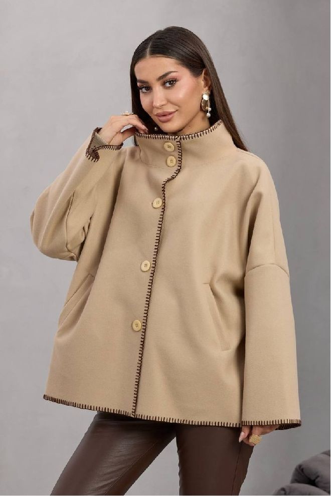 Mistix Bej Bol Kesim Balıkçı Yaka Bluz Toptan Giyim Tesettür