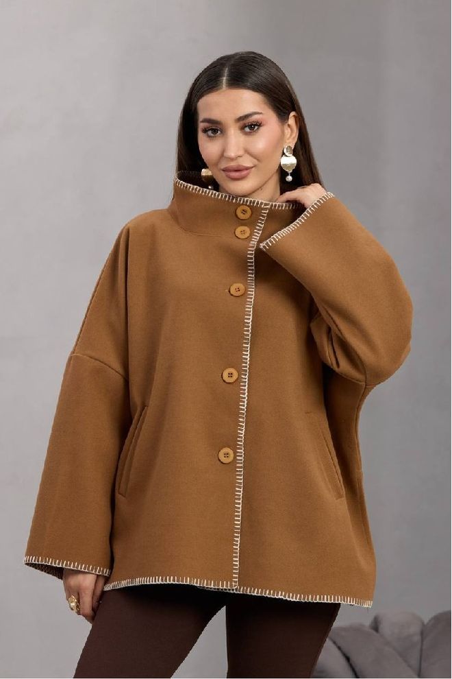 Mistix Блуза Кафяво С Уголемена Кройка И Висока Яка Дрехи на едро Скромна мода