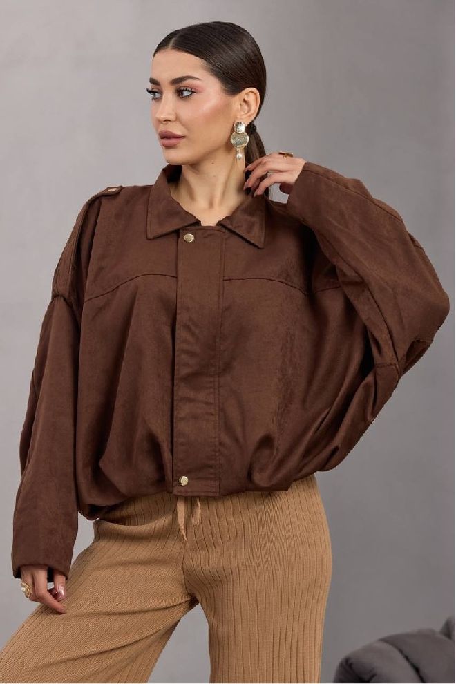 Mistix Braune Überhemd Jacke Mit Druckknopfverschluss Großhandelskleidung Lässig