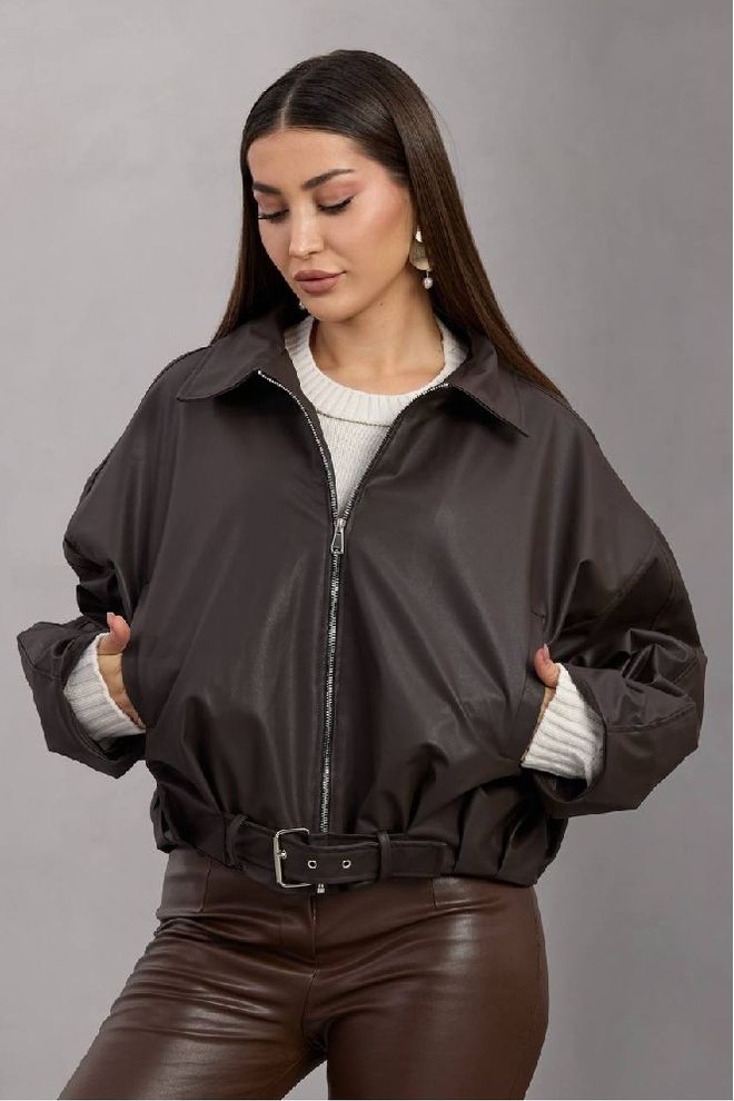 Mistix Blouson Bomber Brun Grande Taille Avec Fermeture Éclair Vêtements en gros Décontracté