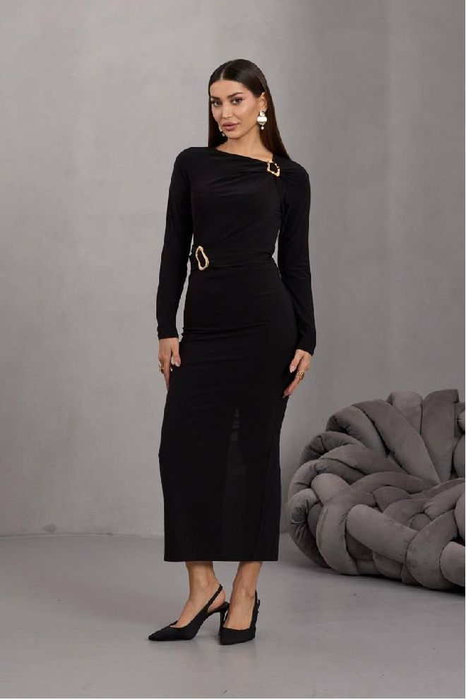 Mistix Елегантна Црна Хаљина Омотач Са Дугим Рукавима Велепродаја одеће Винтаге