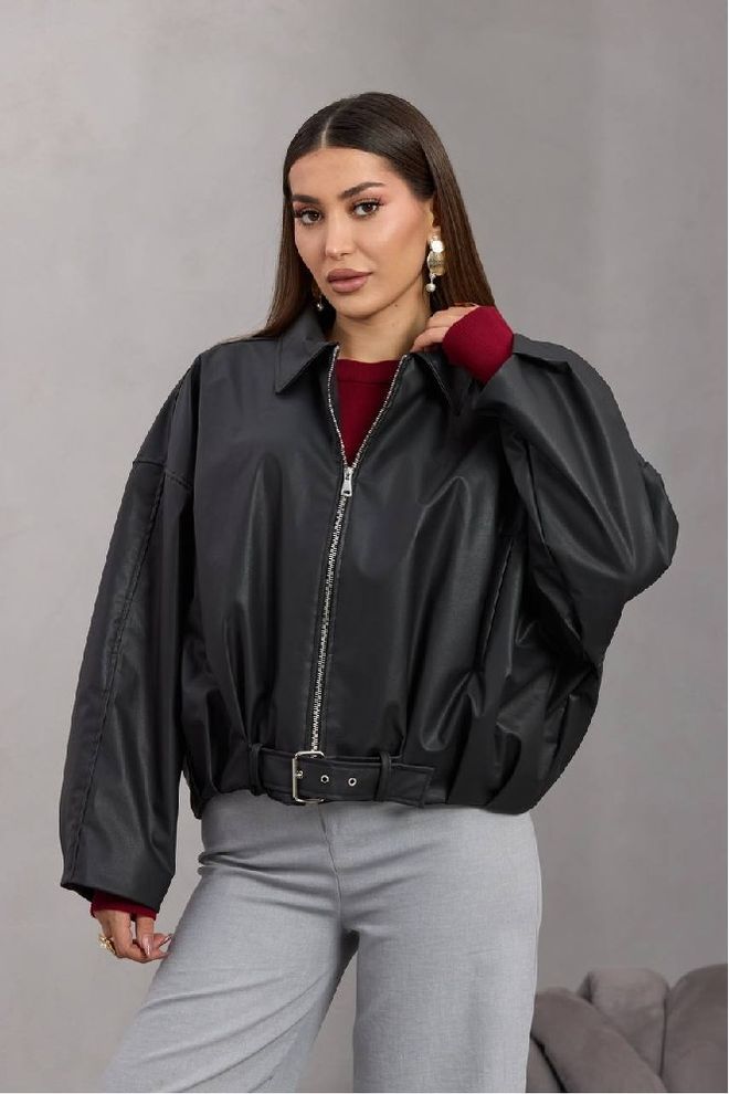 Mistix Черно Яке Байкър Уголемен С Цип Дрехи на едро Небрежен