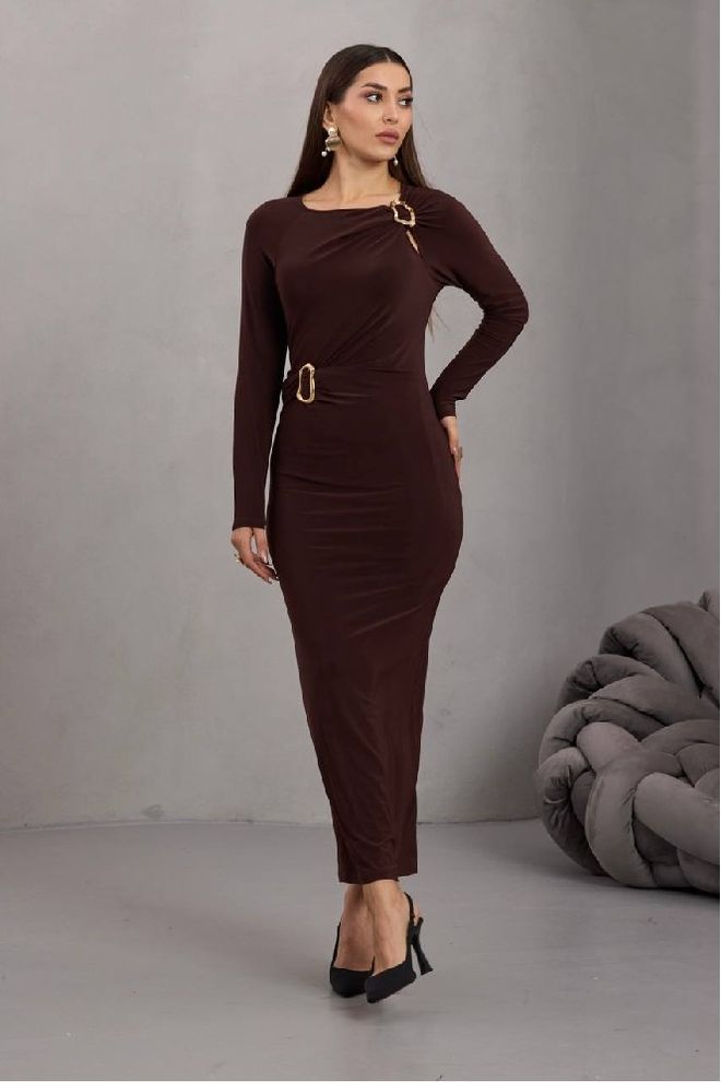 Mistix Eleganten Rjav Oblečen Z Dolgimi Rokavi Oblačila na debelo Seksi