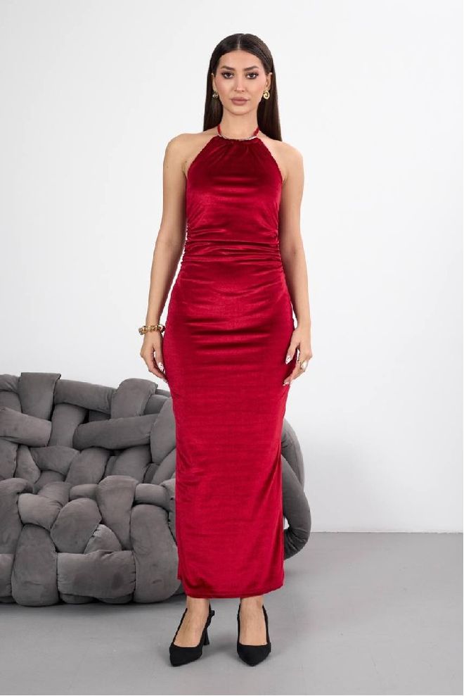 Mistix Sexy Red Sheath Dress With Halter Neck Wholesale Clothing Sexy