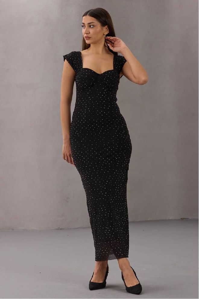 Mistix Schwarzes Elegantes Glam Sexy Formelles Vintage Retro Kleid Großhandelskleidung Jahrgang