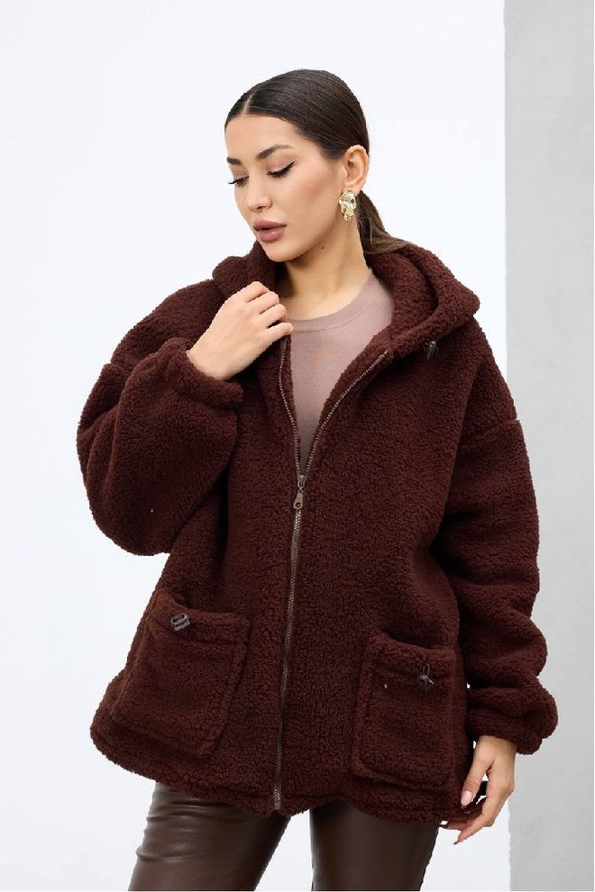 Mistix Rjav Casual Oversized Jopica Z Zadrgo Oblačila na debelo Ležerno