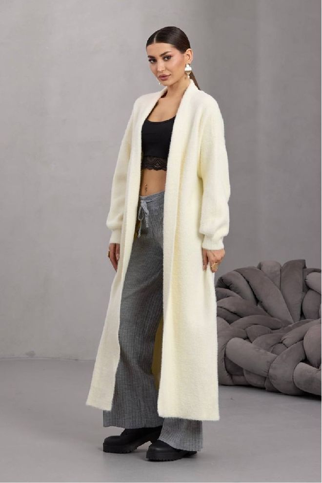 Mistix Biały Kardigan Oversize Z Otwartym Frontem Hurtowa sprzedaż odzieży Skromny