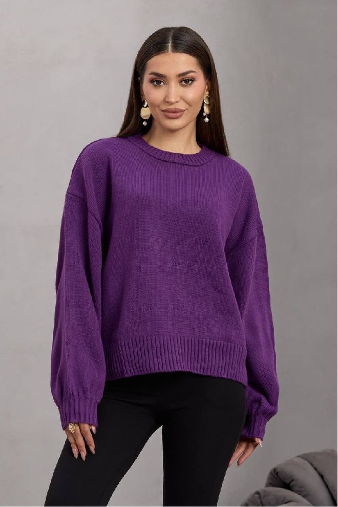 Mistix Mor Bluz Uzun Düz Kol Bol Kalıp Gündelik Zarif Toptan Giyim Gündelik