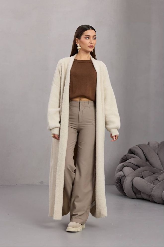 Mistix Casaco De Malha Bege Tamanho Grande Manga Comprida Frente Aberta Roupas por atacado Modesto