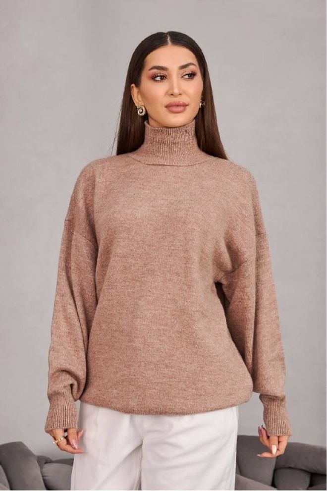 Mistix Blusa Bege Oversized Com Gola De Tartaruga Roupas por atacado Modesto