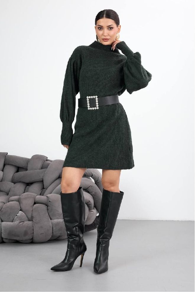 Mistix Црна Елегантна Мини Џемпер Хаљина Са Балон Рукавима Велепродаја одеће Неформалан