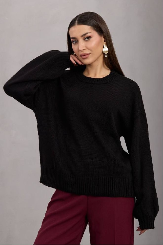 Mistix Siyah Oversized Fit Uzun Kollu Bluz Toptan Giyim Gündelik