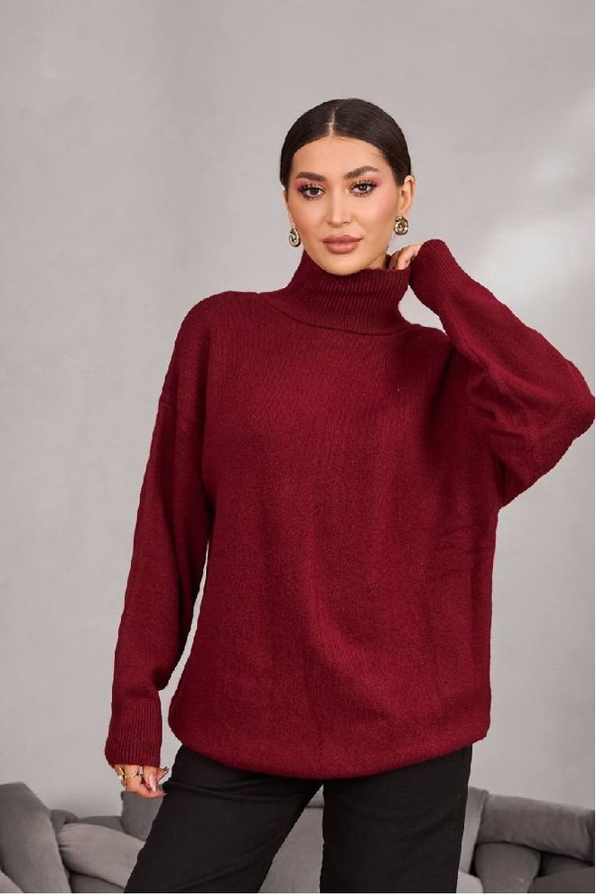 Mistix Tamsiai Raudona Palaidinė Su Dideliu Dydžiu Ir Vėžlio Kaklu Didmeninė prekyba drabužiais Apykaklė su įkirpimu