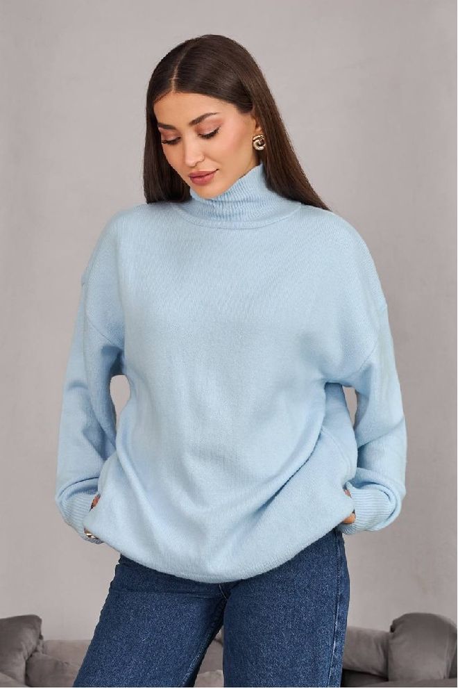 Mistix Blusa Azul Tamanho Grande Casual Modesto Elegante Pescoço De Tartaruga Roupas por atacado Modesto