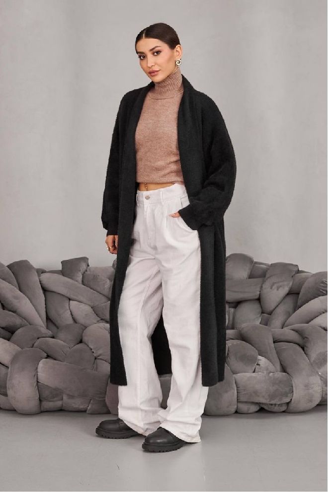 Mistix Casaco De Malha Preto Casual Oversized Com Gola Xale Roupas por atacado Modesto