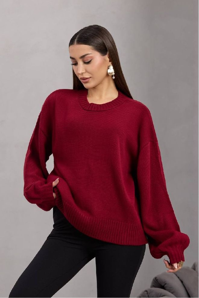 Mistix Bordo Bol Kesim Balon Kollu Bluz Toptan Giyim Gündelik