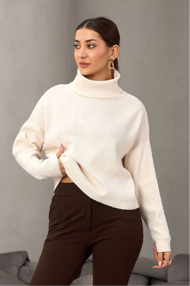 Mistix Blusa Ecru Com Tamanho Grande E Pescoço De Tartaruga Roupas por atacado Modesto