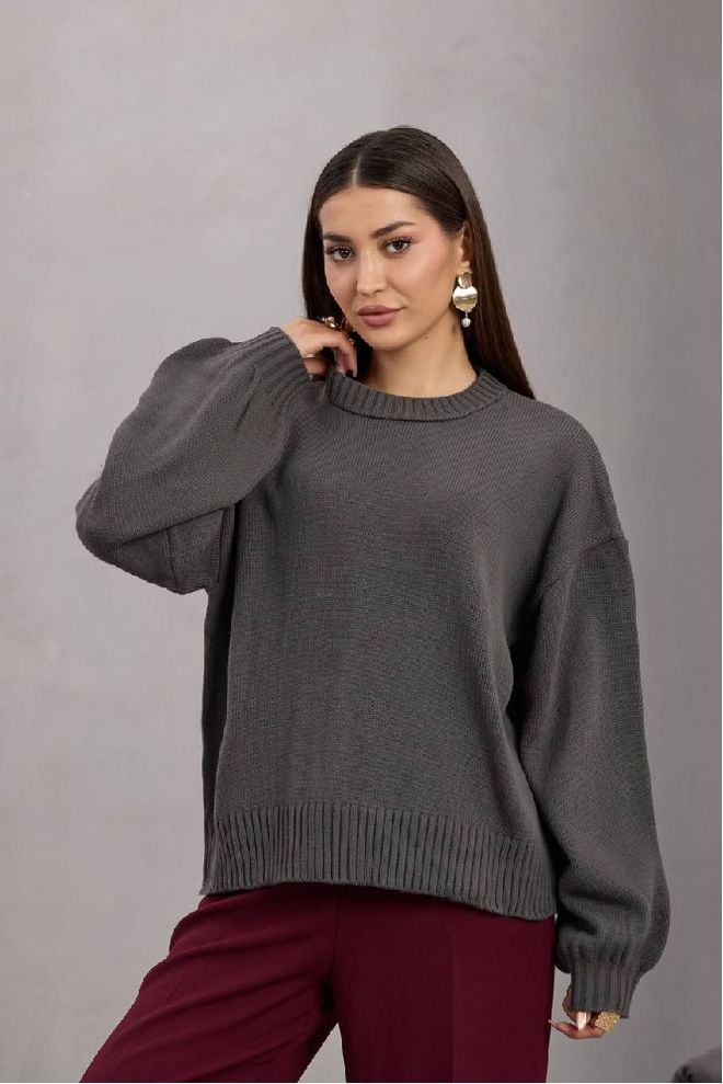 Mistix Gri Gündelik Zarif Bluz Karpuz Uzun Kollu Toptan Giyim Gündelik