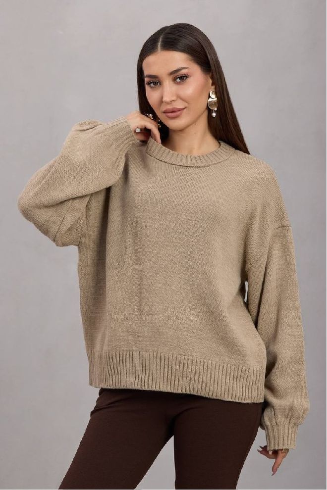 Mistix Bej Bol Kalıp Uzun Kollu Bluz Toptan Giyim Gündelik